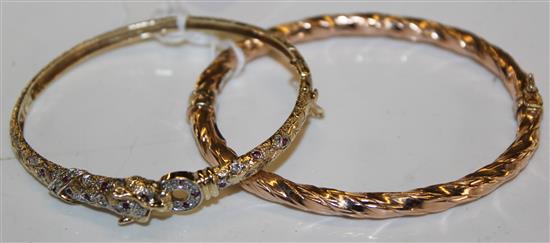 9ct gold, ruby and diamond panther bracelet and a 9ct gold rope twist bracelet